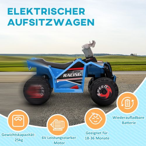 Quad Électrique Enfant 2,5 Km/h Bleu Avec Marche Avant/arrière, 18-36 Mois