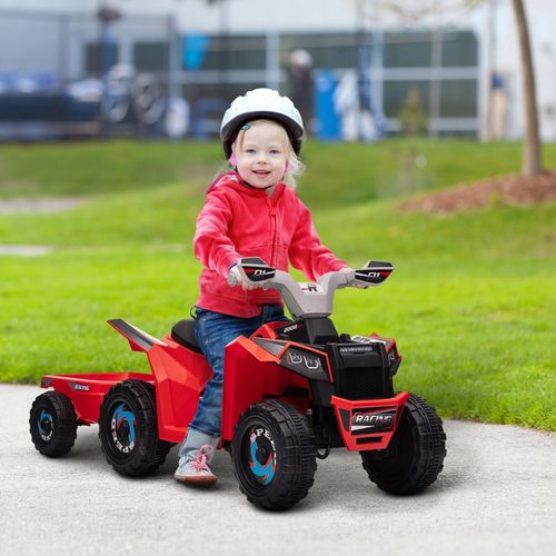 Quad Électrique Enfant Rouge 2,5 Km/h Avec Remorque, 1,5-3 Ans