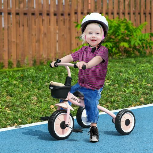 Tricycle Enfant Rose 2-5 Ans Avec Siège Réglable, Sonnette Et Panier