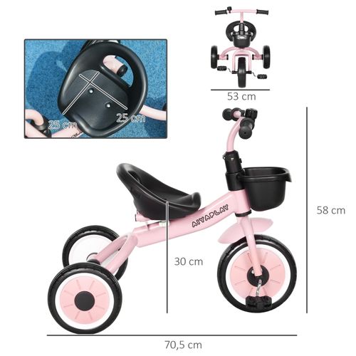 Tricycle Enfant Rose 2-5 Ans Avec Siège Réglable, Sonnette Et Panier