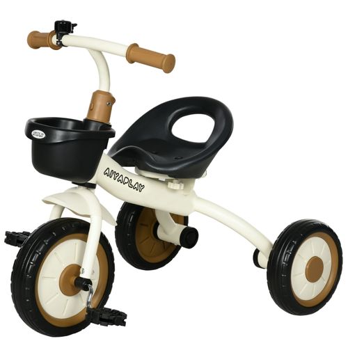 Tricycle Enfant Blanc 2-5 Ans Avec Siège Réglable, Sonnette Et Panier