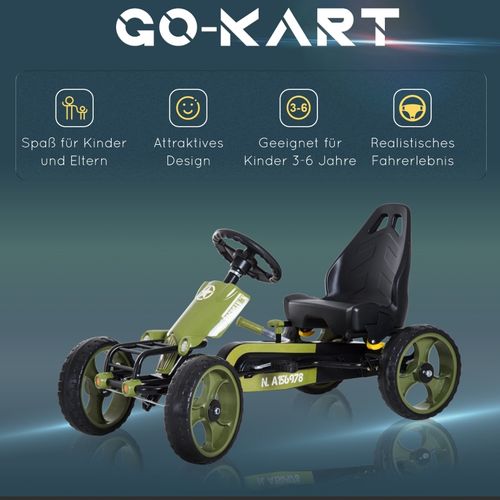 Kart Enfant à Pédales Avec Frein à Main Et Siège Réglable, 3-6 Ans