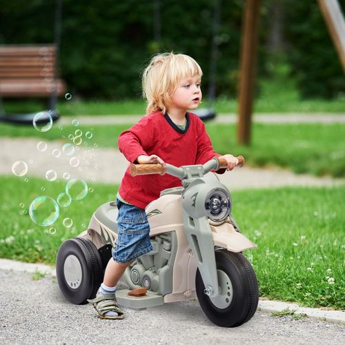 Moto Électrique Enfant 6v Crème Avec Musique, Bulles Et Phare