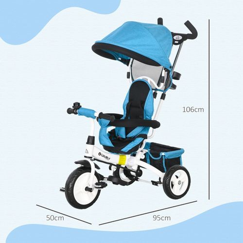 Tricycle 6-en-1 Enfant Bleu Avec Canopy Amovible, Panier Et Harnais 5 Points