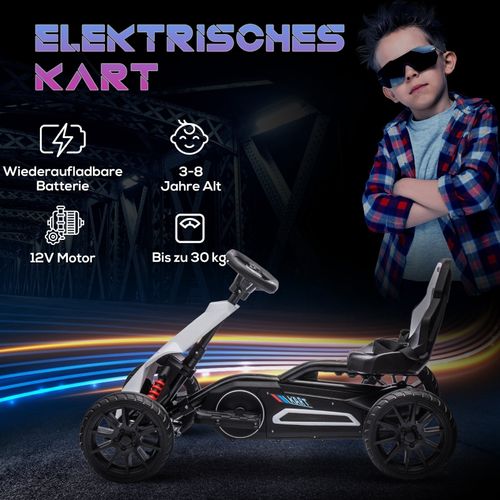 Go-kart Électrique Enfant 12v Blanc Avec Vitesse Réglable Et Harnais De Sécurité