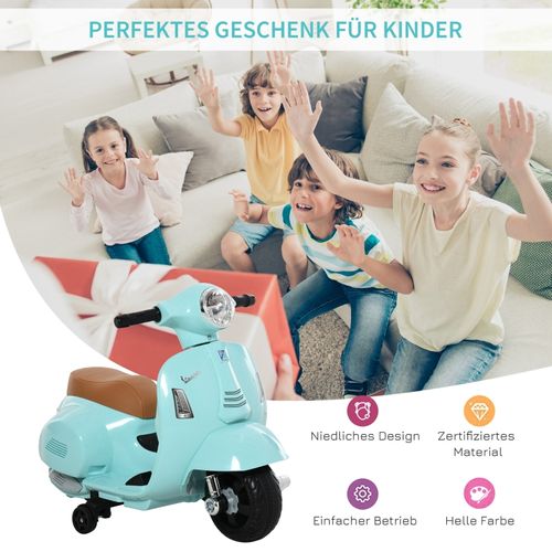 Vespa Électrique Pour Enfants 1,5-3 Ans Avec Phares Et Klaxon Bleu-vert