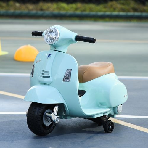 Vespa Électrique Pour Enfants 1,5-3 Ans Avec Phares Et Klaxon Bleu-vert