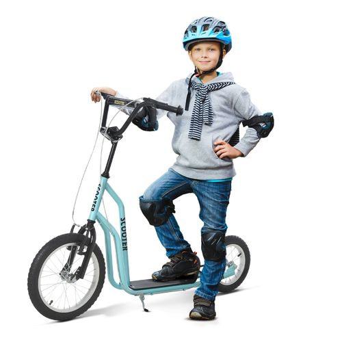 Trottinette Enfant 5+ Ans Avec Roues Gonflables 16/12", Bleu, Ajustable