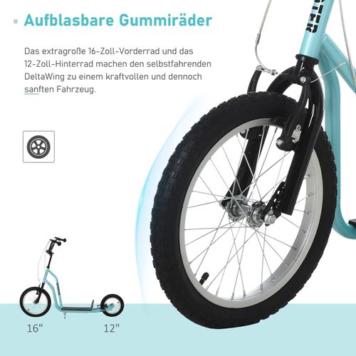 Trottinette Enfant 5+ Ans Avec Roues Gonflables 16/12", Bleu, Ajustable