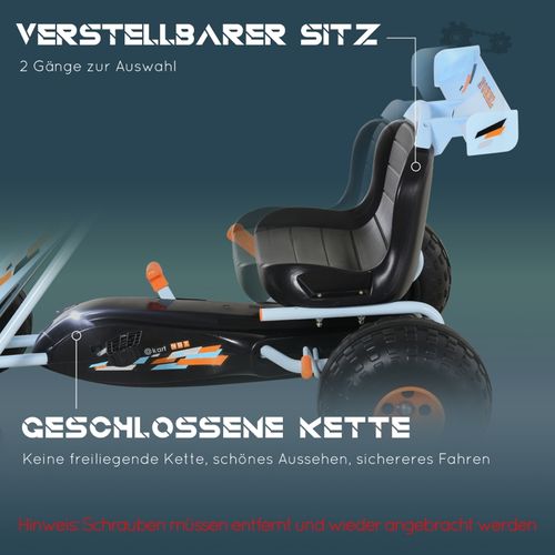 Go-kart à Pédales Enfant 3+ Ans Avec Siège Réglable, Bleu Clair