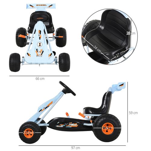 Go-kart à Pédales Enfant 3+ Ans Avec Siège Réglable, Bleu Clair