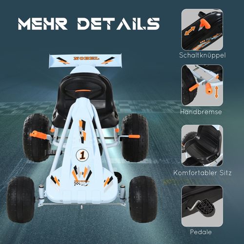 Go-kart à Pédales Enfant 3+ Ans Avec Siège Réglable, Bleu Clair