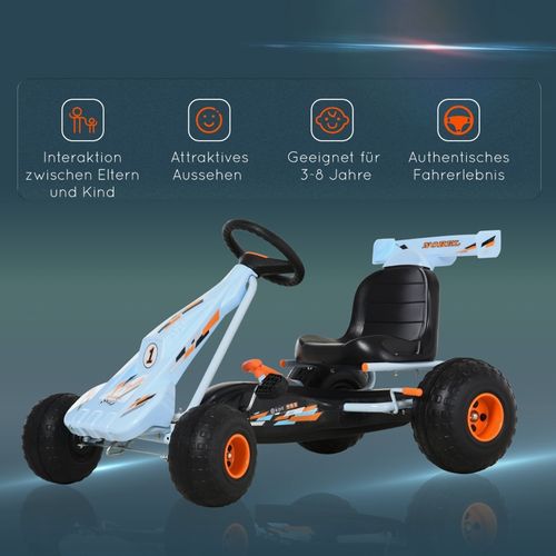 Go-kart à Pédales Enfant 3+ Ans Avec Siège Réglable, Bleu Clair