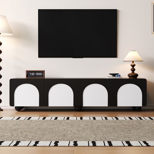Meuble TV 180 Cm Avec 2 Tiroirs Et 2 Portes Noir Et Blanc, Design Moderne