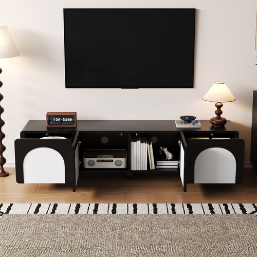 Meuble TV 180 Cm Avec 2 Tiroirs Et 2 Portes Noir Et Blanc, Design Moderne
