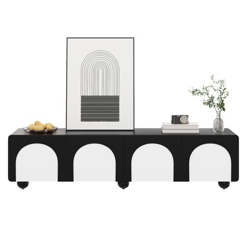 Meuble TV 180 Cm Avec 2 Tiroirs Et 2 Portes Noir Et Blanc, Design Moderne