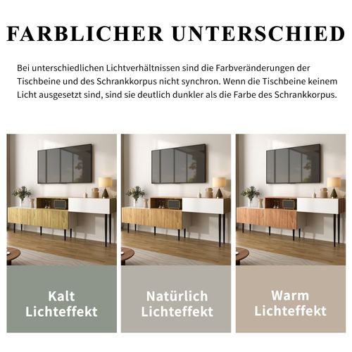 Meuble TV Modulaire 2 Pièces Extensible, Bois Et Blanc Mat, Pieds Noirs