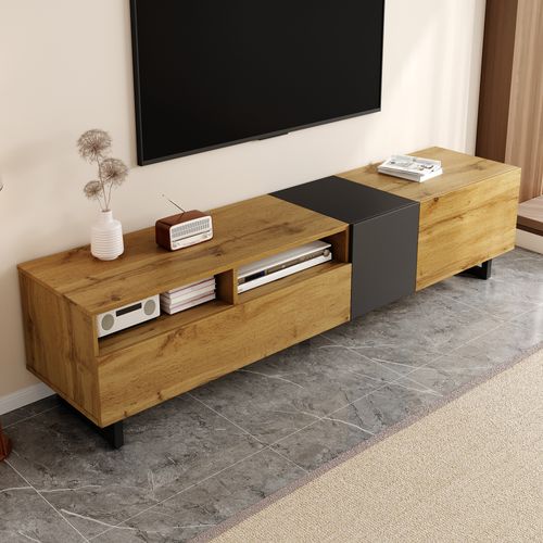 Meuble TV 170 Cm Bois Et Gris Avec 3 Portes Et 2 Étagères