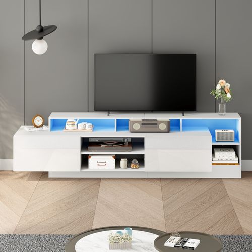 Meuble TV Moderne 190 Cm Avec LED, 2 Portes Et Rangement Ouvert