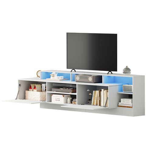 Meuble TV Moderne 190 Cm Avec LED, 2 Portes Et Rangement Ouvert