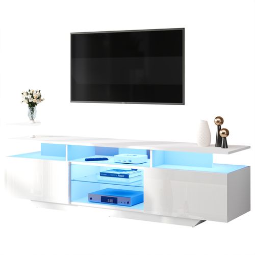 Meuble TV 160 Cm Blanc Avec LED Et 8 Espaces De Rangement