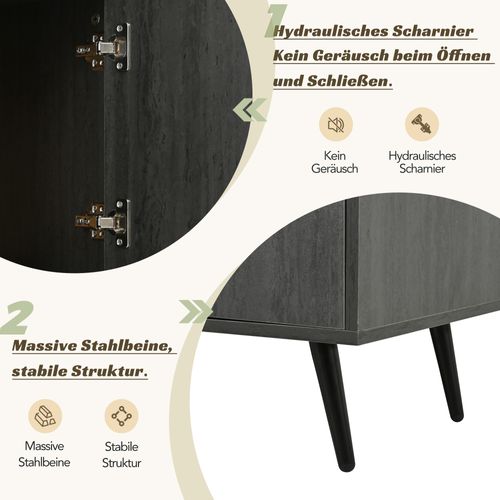 Meuble TV Élégant 200 Cm Gris Et Bois Pour TV Jusqu’à 90 Pouces