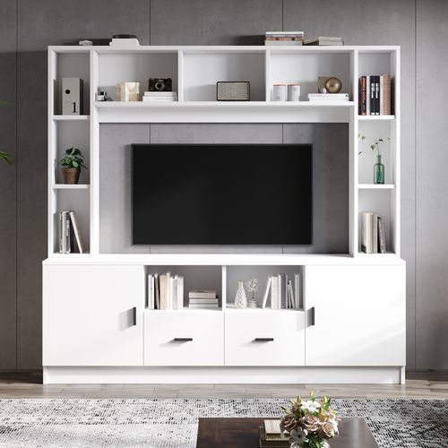 Meuble TV Mural 180x35x170 Cm Avec Vitrine Et Rangements Pour TV 60 Pouces