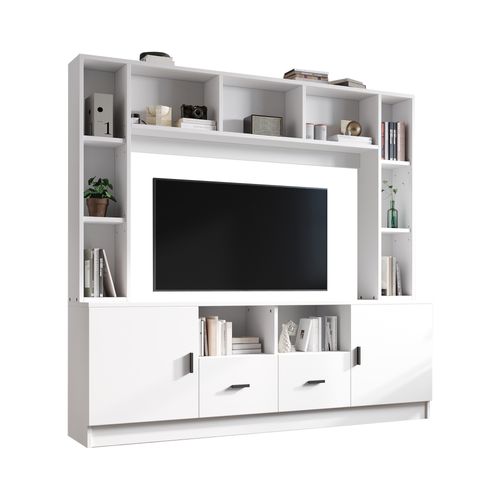 Meuble TV Mural 180x35x170 Cm Avec Vitrine Et Rangements Pour TV 60 Pouces