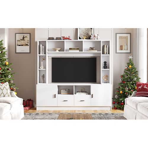 Meuble TV Mural 180x35x170 Cm Avec Vitrine Et Rangements Pour TV 60 Pouces