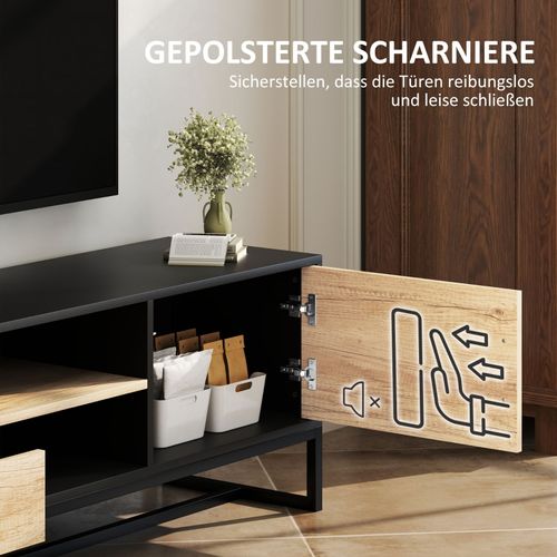 Meuble TV Moderne Avec Portes, Tiroirs Et Étagère Réglable, Noir