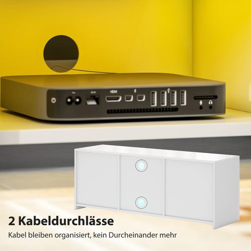 Meuble TV Blanc Avec LED Rgb, 2 Portes Et Étagère En Verre, 120 Cm