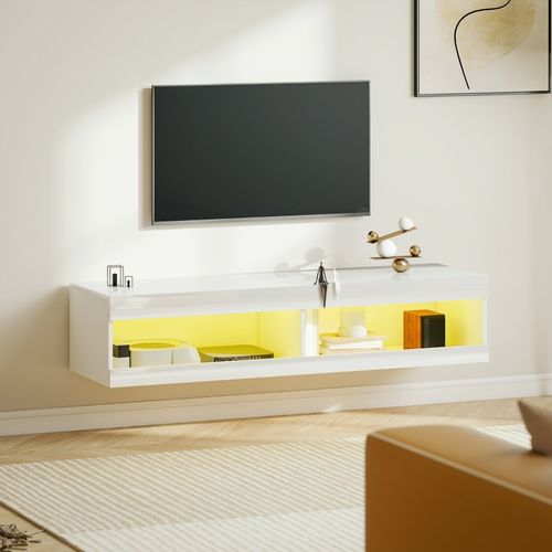 Meuble TV mural  140 Cm Avec Éclairage LED Rgb Et Rangements Ouverts