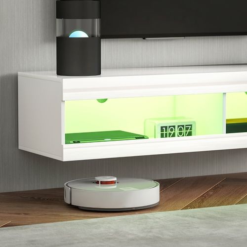 Meuble TV mural  140 Cm Avec Éclairage LED Rgb Et Rangements Ouverts