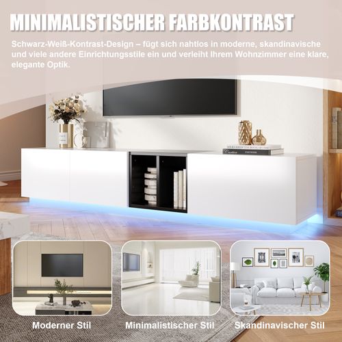 Meuble TV Moderne Noir Et Blanc Avec Tiroirs Et Étagères Ouvertes 190 Cm