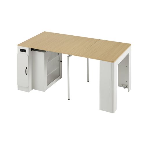 Table Extensible Multifonction Blanche Avec Plateau Amovible Et Roulettes
