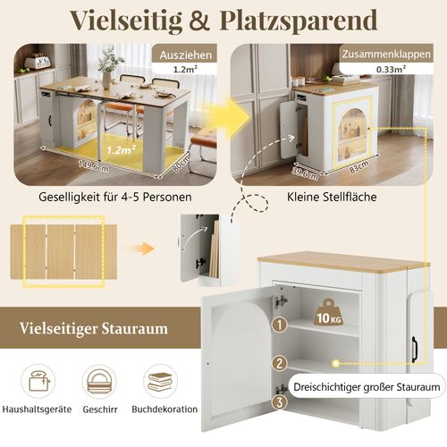 Table Extensible Multifonction Blanche Avec Plateau Amovible Et Roulettes