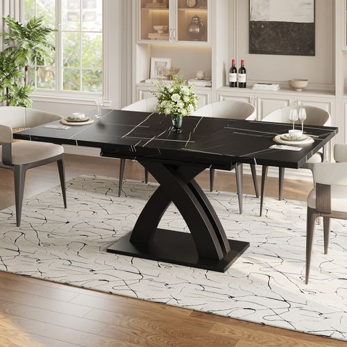 Table Extensible Noire 120-160 cm Avec Structure X, Pieds Réglables Et Rangement Intégré