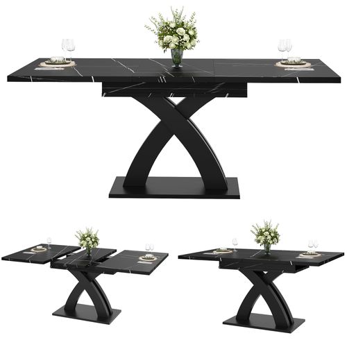 Table Extensible Noire 120-160 cm Avec Structure X, Pieds Réglables Et Rangement Intégré