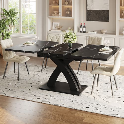 Table Extensible Noire 120-160 cm Avec Structure X, Pieds Réglables Et Rangement Intégré