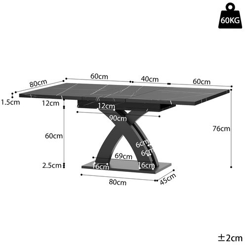 Table Extensible Noire 120-160 cm Avec Structure X, Pieds Réglables Et Rangement Intégré