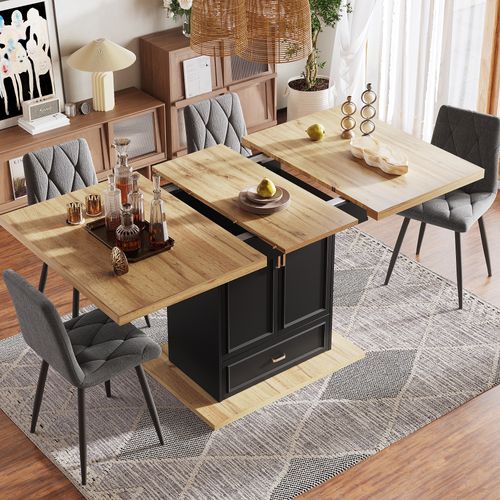 Table Extensible 110-140 cm Avec Plateau Bois Et Rangement Multifonction Intégré