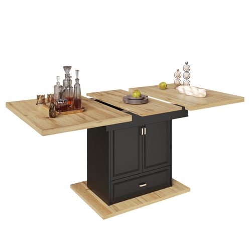Table Extensible 110-140 cm Avec Plateau Bois Et Rangement Multifonction Intégré
