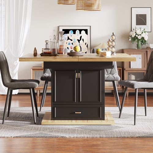 Table Extensible 110-140 cm Avec Plateau Bois Et Rangement Multifonction Intégré