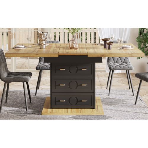 Table Extensible 110-140 cm Avec Plateau Bois Et Rangement Tiroirs Intégré