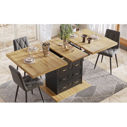 Table Extensible 110-140 cm Avec Plateau Bois Et Rangement Tiroirs Intégré