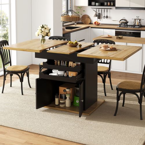 Table Téléscopique Extensible 110–140×80 Cm Avec Deux Tiroirs Et Grand Rangement