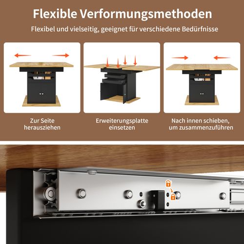 Table Téléscopique Extensible 110–140×80 Cm Avec Deux Tiroirs Et Grand Rangement