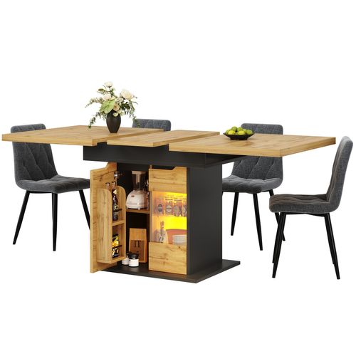 Table Extensible 110-140 cm Avec LED, Snack Et Portes Vitrées