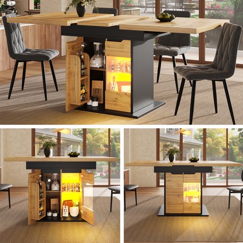 Table Extensible 110-140 cm Avec LED, Snack Et Portes Vitrées