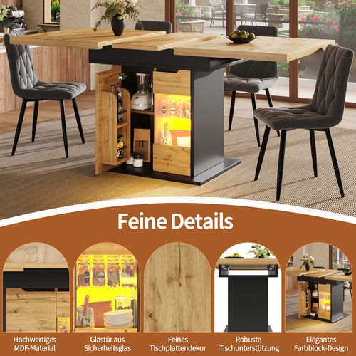 Table Extensible 110-140 cm Avec LED, Snack Et Portes Vitrées